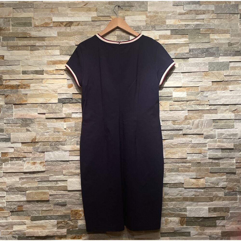 Brooks Brothers 14P Navy Sheath Dress | Contrast Trim, Stretch, Career NWOT - Picture 4 of 7